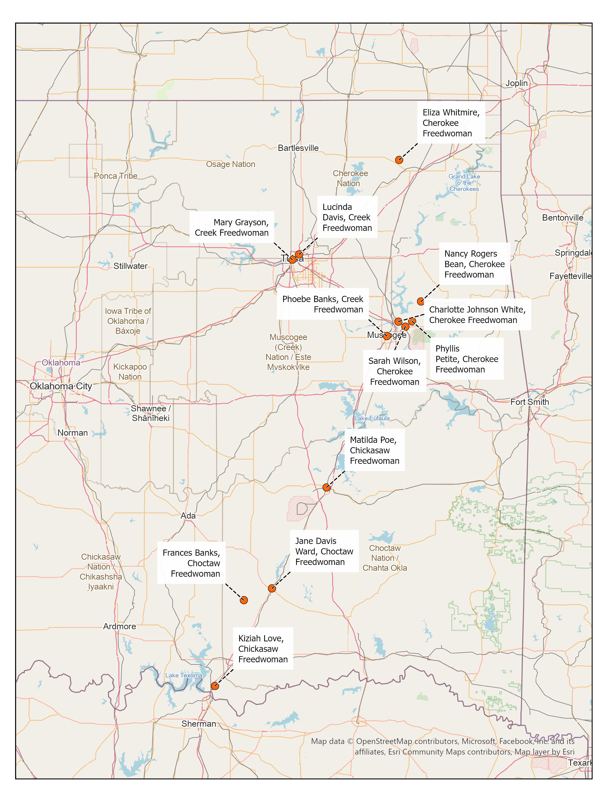 Static Map of Locations of Freedwomen