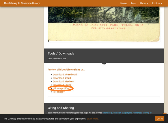 Gateway to Oklahoma History IIIF link example